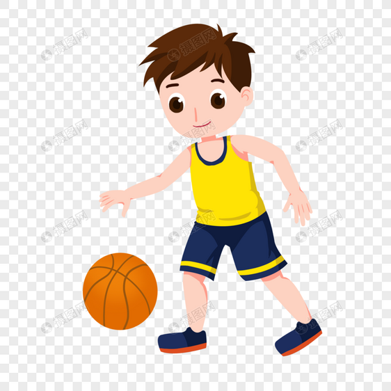 卡通男孩与篮球的欢乐时光